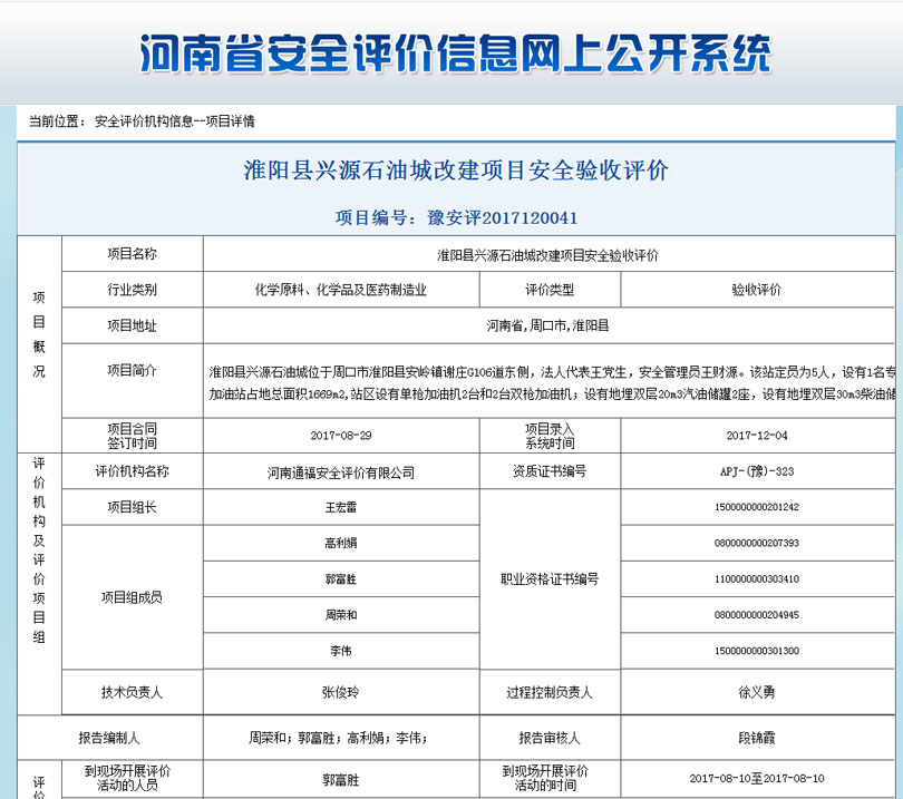 淮阳兴源石油安全状况评价