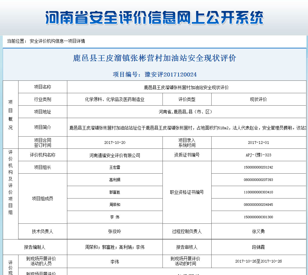 鹿邑县加油站安全状况评价