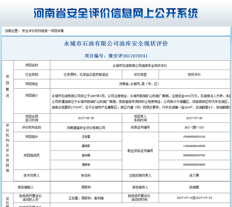 永城市石油有限公司油库安全状况评价