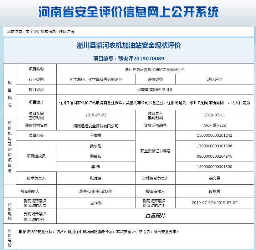 淅川县滔河农机加油站安全现状评价