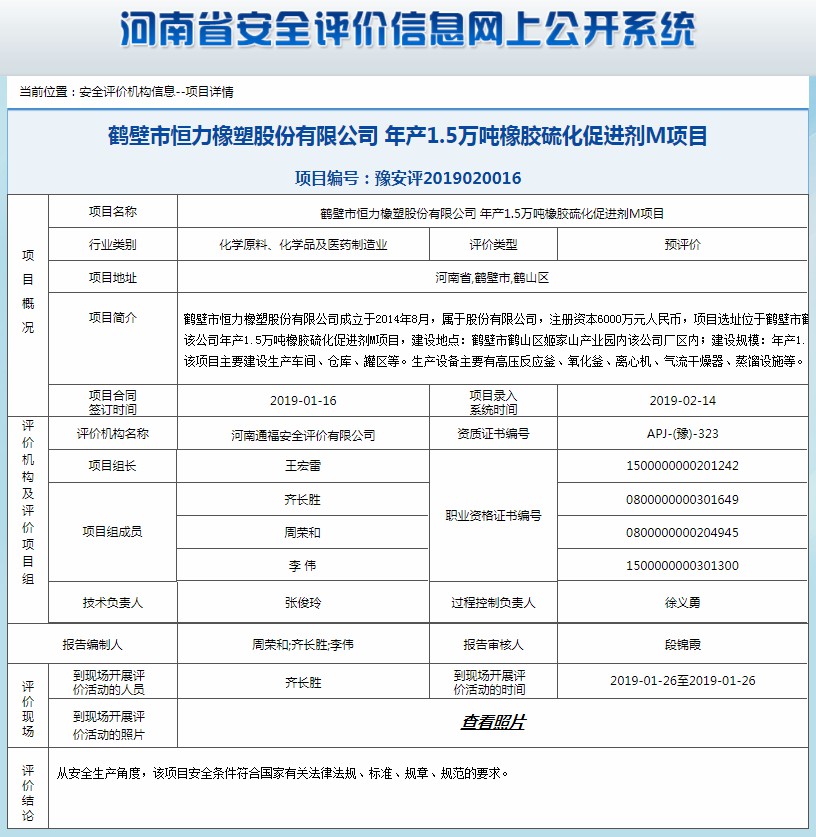 鹤壁市恒力橡塑股份有限公司项目