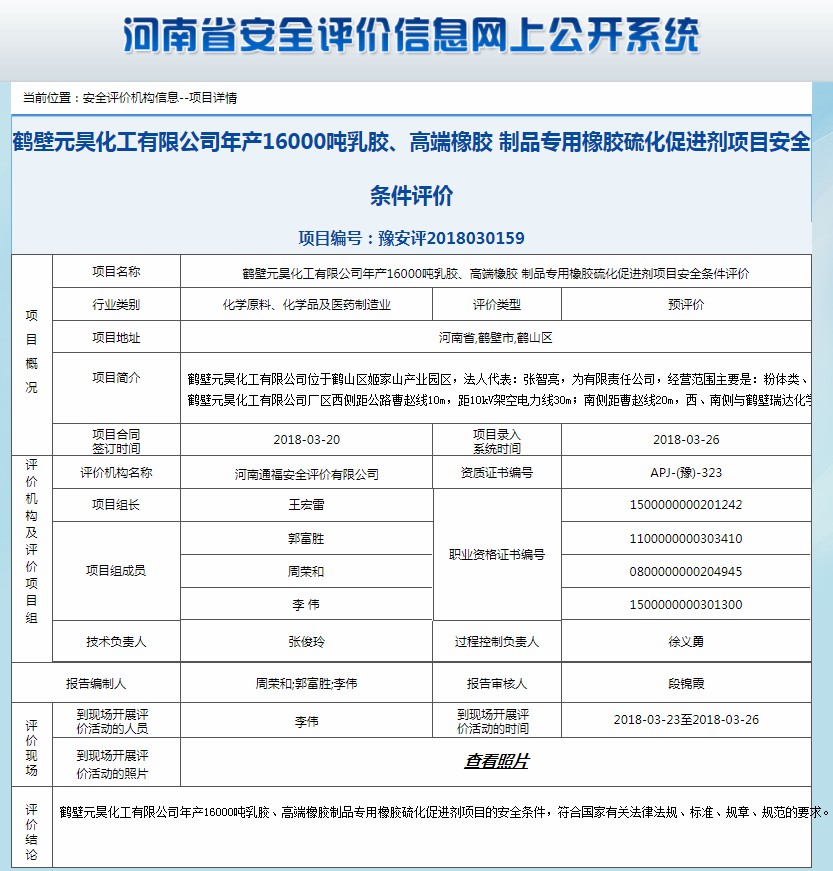 鹤壁元昊化工有限公司项目安全条件评价